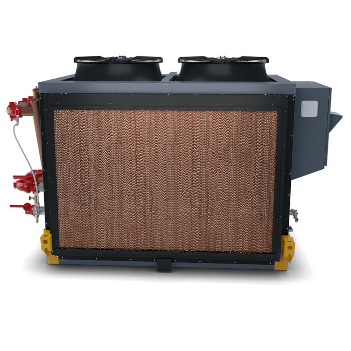 Side view of the Atlas Copco TDV cooler with a white background