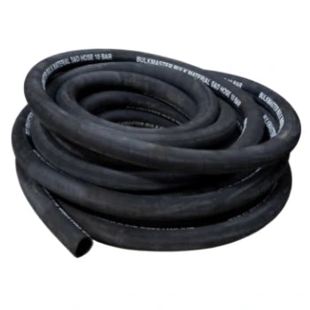 A picture of a black materials handling hose on a white background.