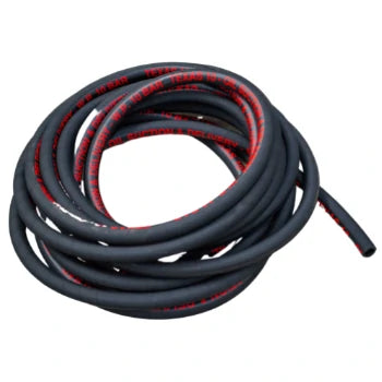 A black oil suction delivery hose on a white background.